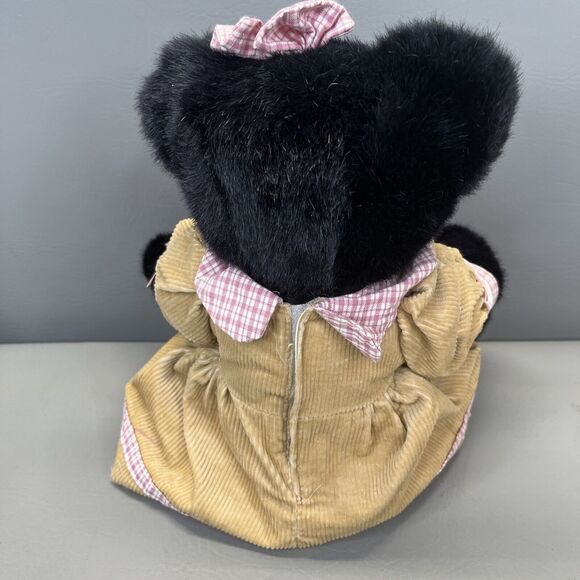 SKM Enterprises Black Teddy Bear Beige Corduroy Dress Plush Stuffed Toy Vintage - Picture 8 of 14